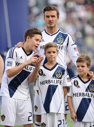 David Beckham with his sons (left to right) Brooklyn, Romeo and Cruz after the MLS Cup final.
