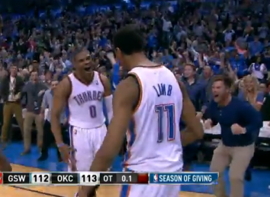 The OKC fan in the chinos could barely contain his joy.