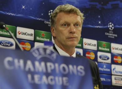 United's coach David Moyes attends a news conference at Georgios Karaiskakis stadium.