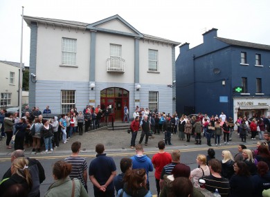 Crowds outside Athlone Court House last September during the accused's hearing.
