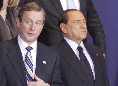 Taoiseach Enda Kenny with former Italian Prime Minister Silvio Berlusconi at an EU summit in 2011.