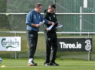 Roy Keane and Martin O'Neill pictured during training earlier today.