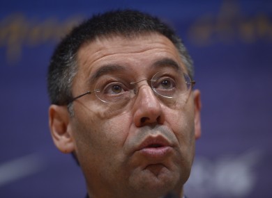 FC Barcelona's president Josep Maria Bartomeu speaks during a press conference.