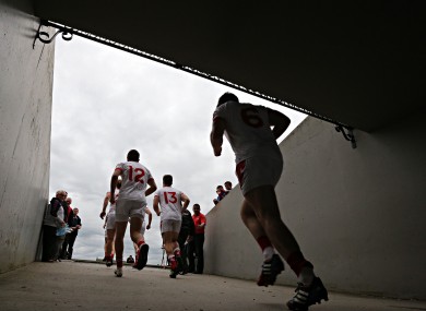 The Louth team enter the field against Westmeath on Saturday evening.