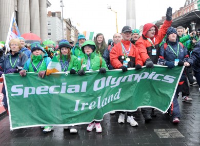 Representatives of the Special Olympics Ireland participate in the 'Peoples Parade' ahead of the main St Patrick's Day Parade in Dublin.