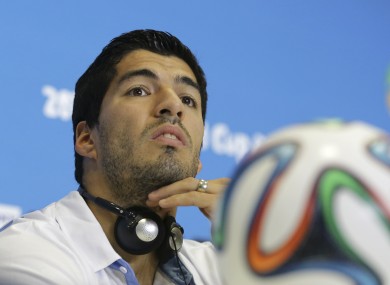 Luis Suarez addresses the media ahead of Uruguay's final press briefing.