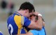 Longford's Paul Barden celebrates with manager Jack Sheedy.<span class=