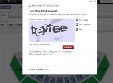 Ticketmaster's new security check system in action on the US website.