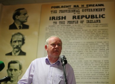 Martin McGuinness at the Rath Mór Sinn Fein Centre in Derry today.