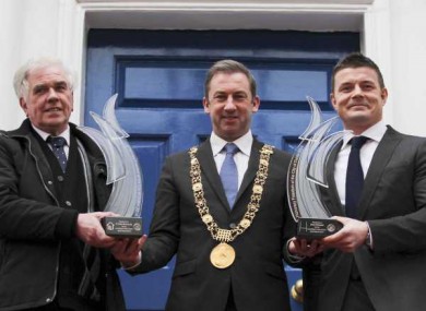 Brian O Driscoll and Fr Peter McVerry with the former Lord Mayor, Oisin Quinn, receiving the Freedom of Dublin last year.