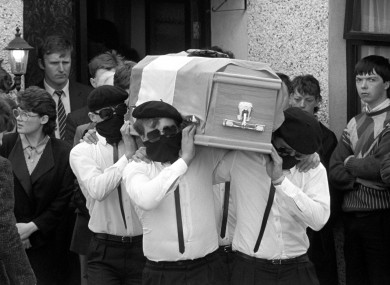 IRA men carry the coffin of Tony Gormley who was killed in the gunfight.