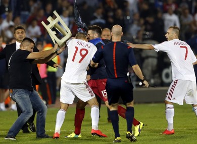 Trouble broke out after a drone entered the stadium.