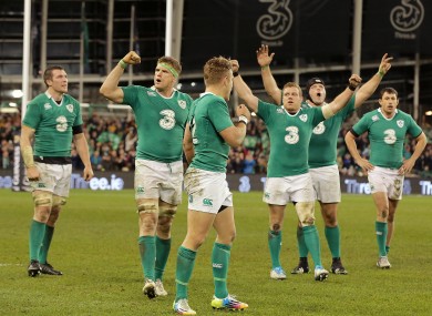 Ross and his Ireland teammates celebrate victory over the Wallabies.