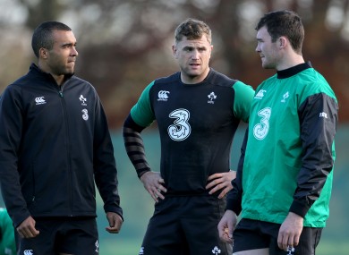 Heaslip alongside Simon Zebo and Peter O'Mahony at Ireland training.