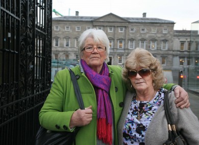 Diane Croghan a survivor of the Summer Hill Mercy Convent and Martina Keogh a survivor of the Magdalene Lauundrey ,pictured outside the Dail