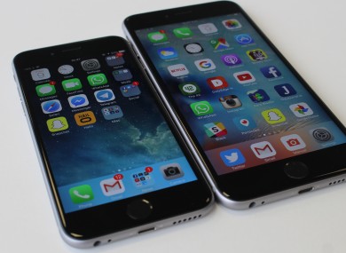 The iPhone 6S (left) and 6S Plus side-by-side.