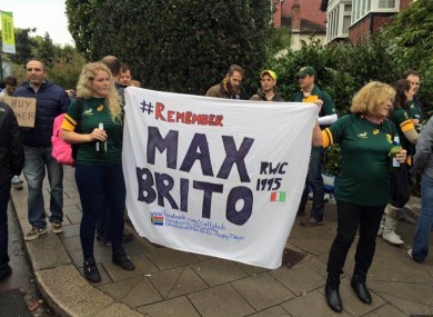 Amanda Williams (right) and her daughter Leigh-Ann show their support for the Max Brito campaign at the recent South Africa-New Zealand Rugby World Cup semi-final.