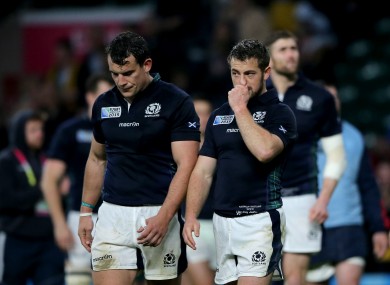 Hardie, left, with captain Greig Laidlaw after the heart-breaking loss to Australia.