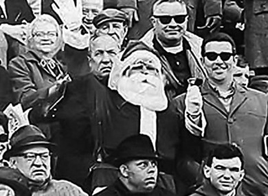 Frank Olivo in his Santa suit, cheering on the Eagles at Franklin Field.