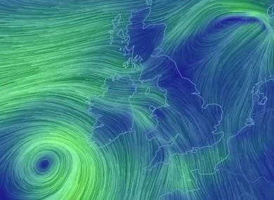 The wind picture off Ireland this evening.