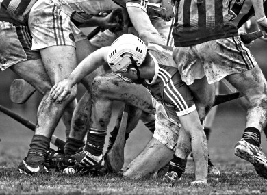 Testing conditions for the hurlers of Offaly and Kilkenny in Birr today.