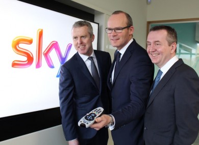 Sky Ireland Managing Director JD Buckley (left) with Minister Simon Coveney and Michael Fitzgerald, Abtran CEO, at today's launch