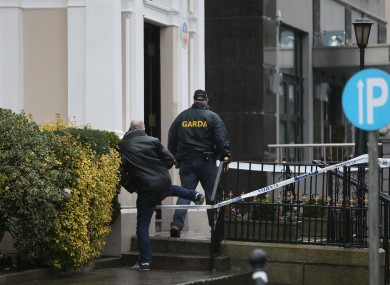 Gardaí outside the Regency Hotel yesterday.