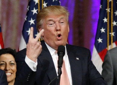 Trump speaks to supporters at his primary election night event in Palm Beach, Florida, last night.