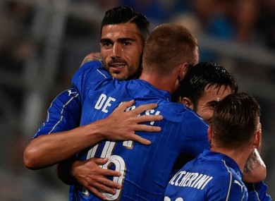 Graziano Pelle celebrates his goal against Scotland.