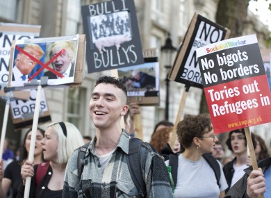 Protestors outside Downing Street yesterday following the Brexit vote.