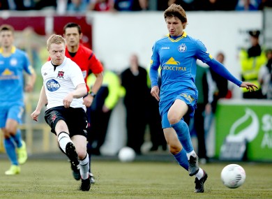 Daryl Horgan and Dmitry Baha of BATE when the teams met at Oriel Park last season.