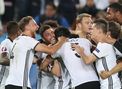 Germany players celebrate after winning the Euro 2016 quarter-final.
