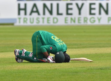 Pakistan's Sharjeel Khan celebrates his 100.