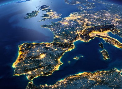 Western Europe and north Africa at night.