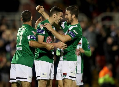 Cork City's Garry Buckley celebrates scoring their third goal of the game.