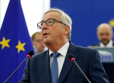 EU Commission President Jean-Claude Juncker delivers his State of the Union address at the European Parliament in Strasbourg today.