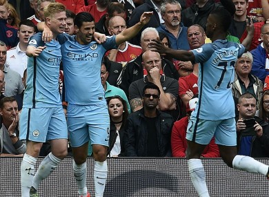 City players Kevin de Bruyne, Nolito and Kelechi Iheanacho.