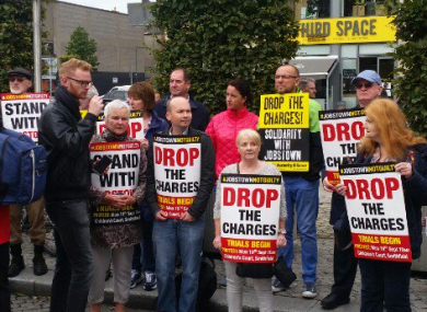 Protesters outside the Children's Court yesterday.