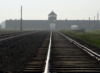the entrance to the former Nazi German death camp of Birkenau.