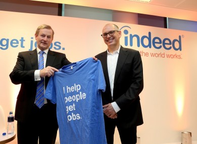 Taoiseach Enda Kenny TD and President of Indeed, Chris Hyams when Indeed announced plans to hire 300 staff in 2015.