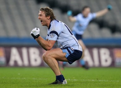 Owen Mulligan celebrates Cookstown's win in the All-Ireland intermediate club championship final in 2013.
