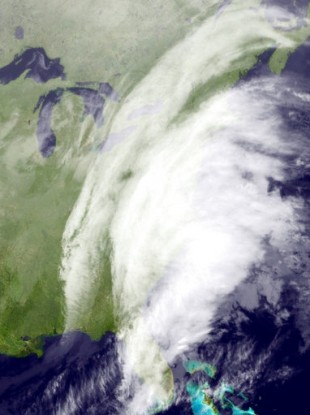 Satellite image showing the east coast of the US.