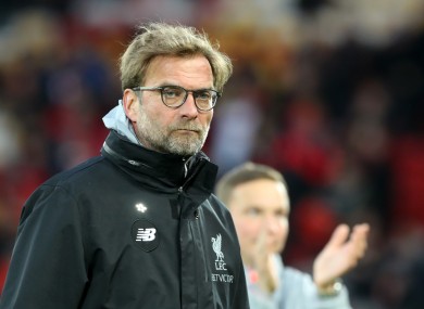 Liverpool manager Jurgen Klopp during the Premier League match at Anfield.