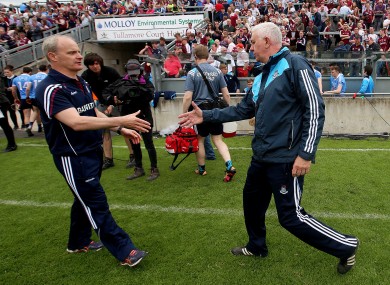 Michael Donoghue and Ger Cunningham after their clash in Tullamore.