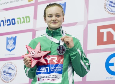 Mona McSharry is presented with her European silver medal.
