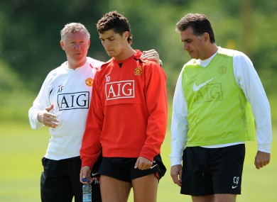 Queiroz with Alex Ferguson and Cristiano Ronaldo during their Man United days.