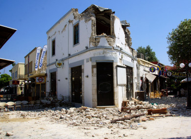 Rubble outside a bar on the Greek island of Kos where two people were killed during an earthquake on Friday morning.