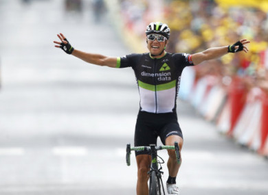 Edvald Boasson Hagen celebrates his stage win.