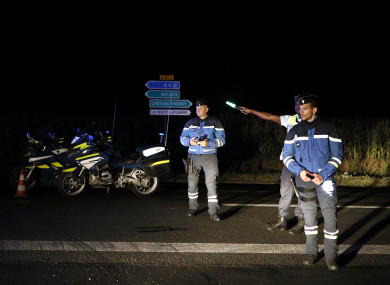 Police blocking off a road near the town of Sept-Sorts, where the incident occurred.