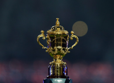 The William Webb Ellis Cup during the opening Rugby World Cup match at Twickenham Stadium in 2015.